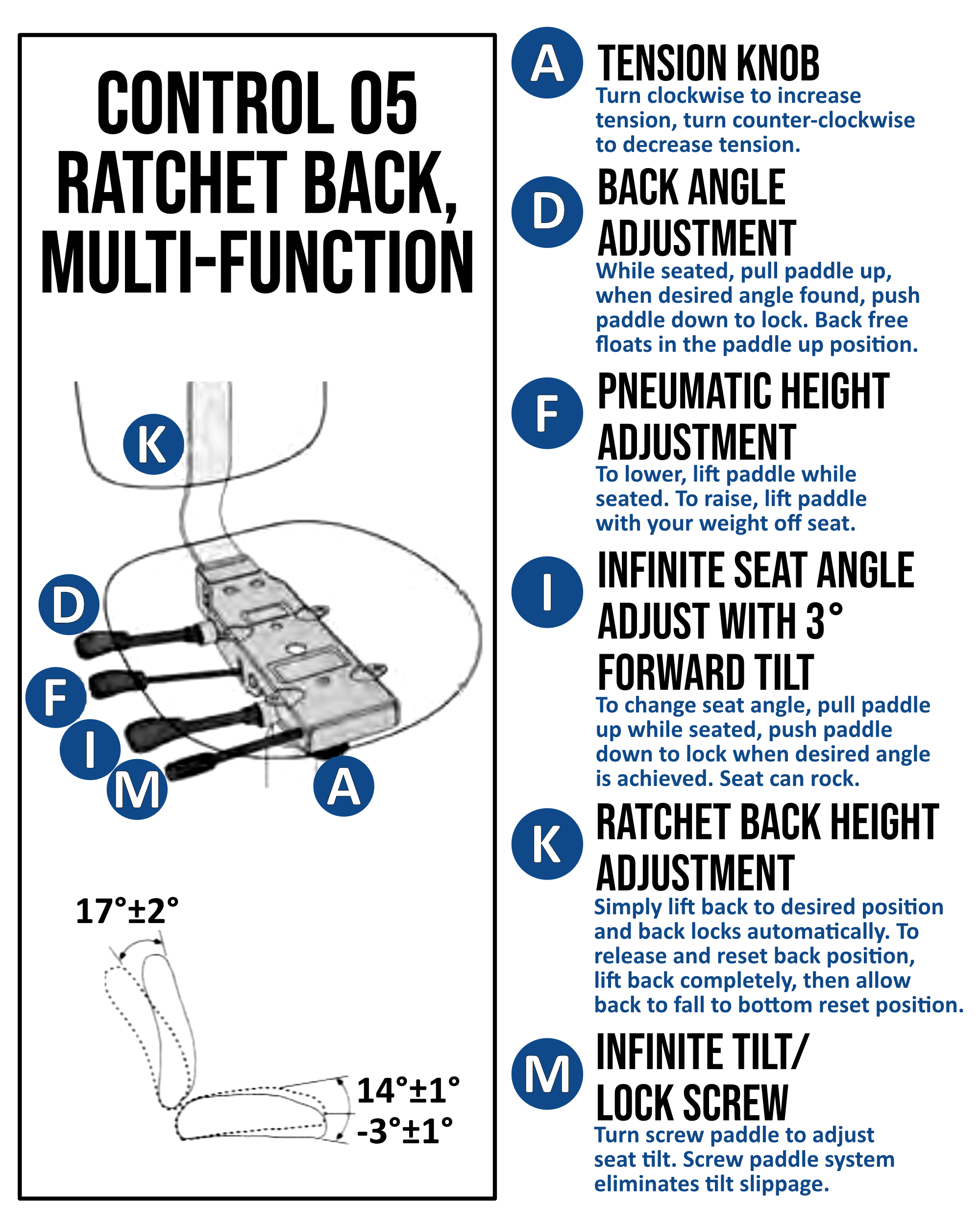 Multi-function 05-control with ratchet back and seat slider - Model 8215